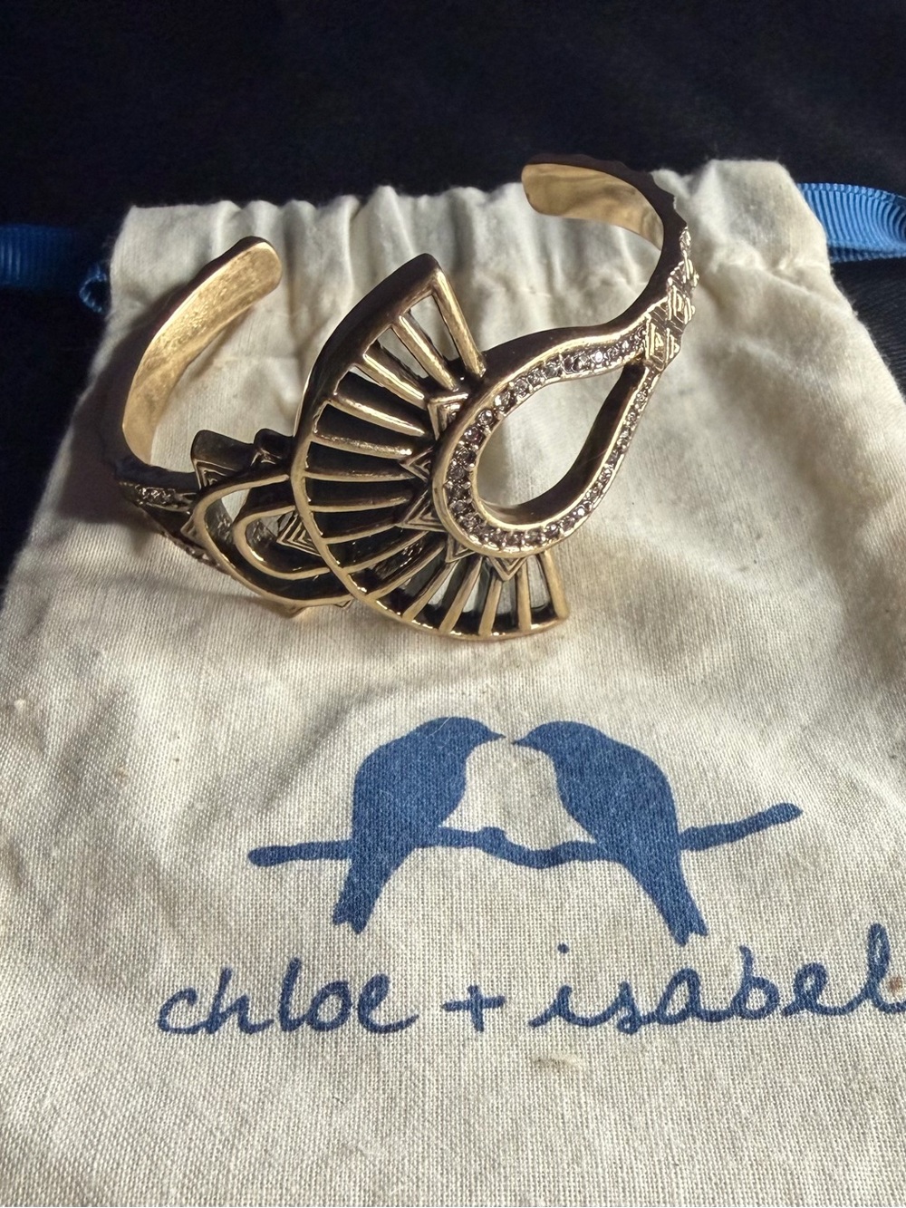 Chloe + Isabel Gold Swan Fan Cuff Bracelet with Crystal Accents
